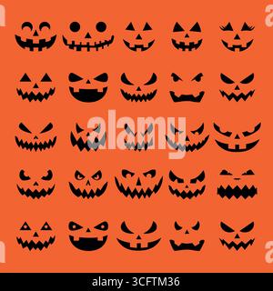 Jack O'Lanterns Pumpkin Faces Bundle Halloween Pumpkin Faces Stock Vector