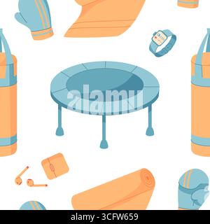 Seamless Colorful Flat Fitness Pattern Stock Vector