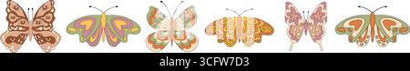 Groovy Retro Butterfly Seamless Border Pattern Stock Vector