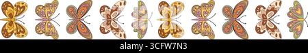 Groovy Retro Butterfly Seamless Border Pattern Stock Vector