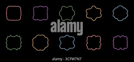 Groovy Colorful Crayon Scallop Rectangle Border Set Stock Vector