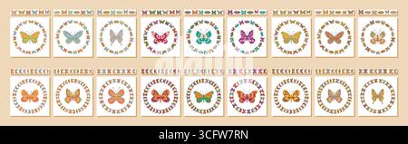 Groovy Retro Seamless Butterfly Border Set Stock Vector