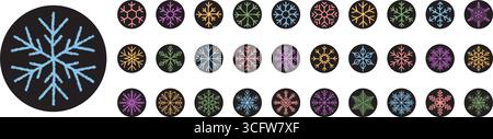 Chalk Snowflake Circle Sticker Set Badge Stock Vector