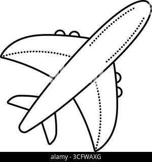 Airplane black line and dotted icon, vector monochrome outline plane sign, single aircraft pictogram with editable stroke Stock Vector