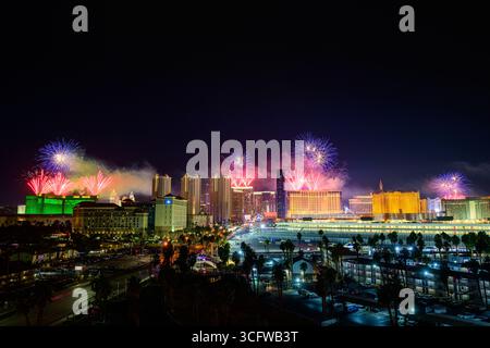 New Years firework display on the Las Vegas Strip Stock Photo