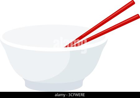 An empty white rice or noodle bowl with red chopsticks vector Stock Vector