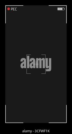 Video camera or smartphone vertical viewfinder frame with blank recording screen display as an isolated vector Stock Vector