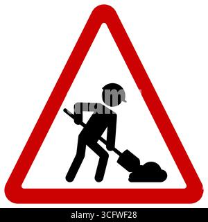 Triangle shaped red and black men at work or road work sign vector Stock Vector
