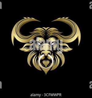 Golden buffalo king vector emblem blending mythology, strength, and elegance, ideal for decorative or branding artwork Stock Vector
