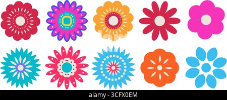 Colorful Folk Mexican Floral Set Stock Vector