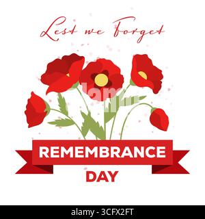 lest we forget remembrance day illustration in flat style design Stock Vector