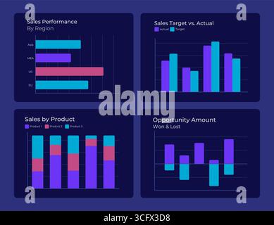Business strategy tracking graph ux dashboard dark set Stock Vector