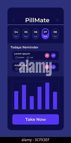 Pill reminder dark slide chart Stock Vector