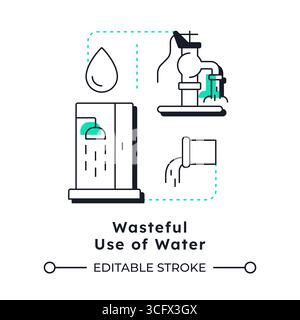 Wasteful use of water modern linear concept icon Stock Vector