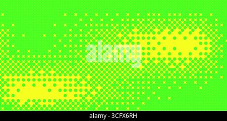 Abstract halftone vibrant background. Noise colorful gradient cover. Grainy yellow and green electric neon overlay. Bright colors dots pattern horizon Stock Vector