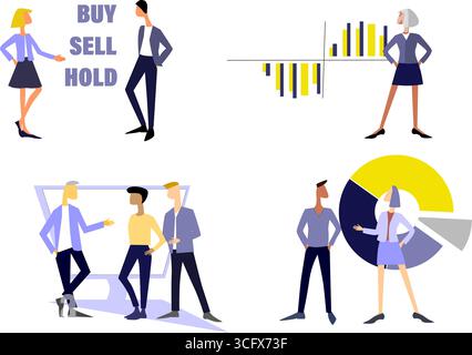 Set of young business people, managers, analysts. Hand drawn men and women in different poses talking to each other Stock Vector