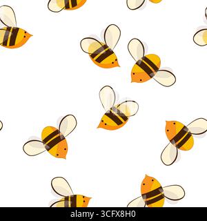 Cute cartoon honey bees seamless pattern. Vector background illustration. Stock Vector