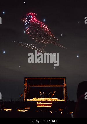 DroneArt Show London lights up the sky in Sandown Park. Stock Photo