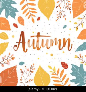 Autumn composition with bright leaves and empty copyspace. . Stock Vector