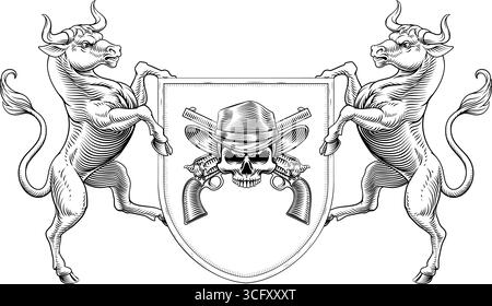 Cowboy Skull Guns Crest Coat of Arms Shield Design Stock Vector