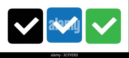 checkmark vector set. Check box icon with correct, accept checkmark icons tick box Stock Vector