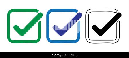 checkmark vector set. Check box icon with correct, accept checkmark icons tick box Stock Vector