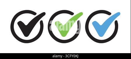 Minimalist Checkmark Icons in Black, Blue, and Green vector illustration Stock Vector