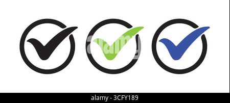Minimalist Checkmark Icons in Black, Blue, and Green vector illustration Stock Vector