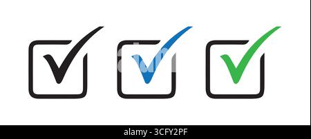 Verified Tick Marks in Black Green Blue Checkboxes Stock Vector