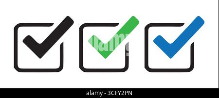 Verified Tick Marks in Black Green Blue Checkboxes Stock Vector
