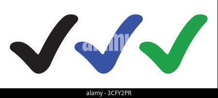 Verified Tick Marks in Black Green Blue Checkboxes Stock Vector