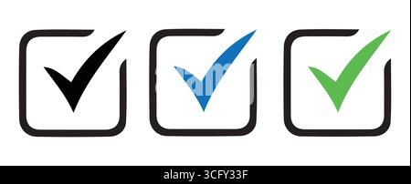 Shield Check Mark Icons Trio in Black Blue Green Stock Vector