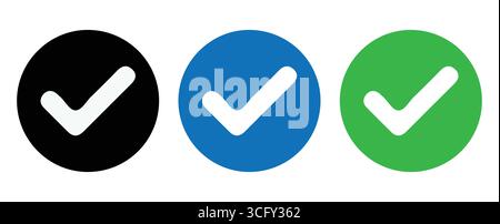 Shield Check Mark Icons Trio in Black Blue Green Stock Vector