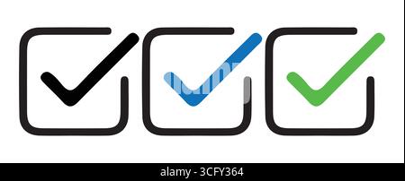 Verified Tick Marks in Black Green Blue Checkboxes Stock Vector