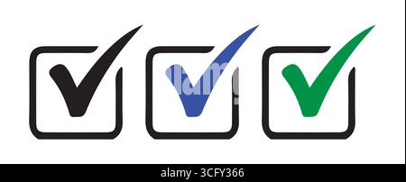 Verified Tick Marks in Black Green Blue Checkboxes Stock Vector