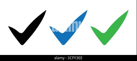 Set of Checkmark Icons in Black, Blue, and Green" Stock Vector