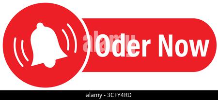 Red order now button with a notification bell icon for online shopping promotions and urgent sales alerts on a white background design Stock Vector