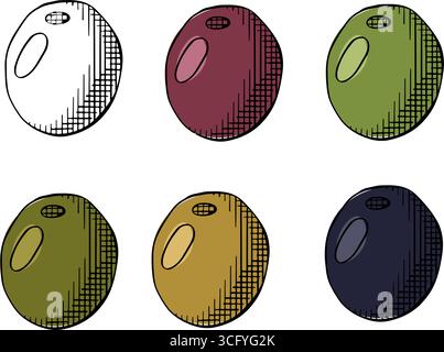 Olive berry single isolated colored. Vector graphic line ink illustration. design for fashion graphics, textile prints, fabrics, wallpapers. texture f Stock Vector