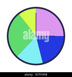Colorful circular clock with five segments 2D cartoon object Stock Vector