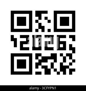 Modern 2026 New Year greeting with QR code styled numbers in digital pixel art. Futuristic holiday vector for celebration card, technology poster, web banner, calendar cover or party invitation design Stock Vector