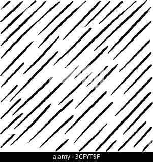 Chaotic hand drawn diagonal scribble pattern with short hatched lines. Seamless square black and white tile. Stock vector illustration in hand drawn s Stock Vector