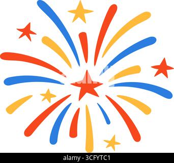 Layered firework with stars in red blue and yellow. Isolated vector in cartoon flat style, perfect for Independence Day decor. Stock vector illustrati Stock Vector