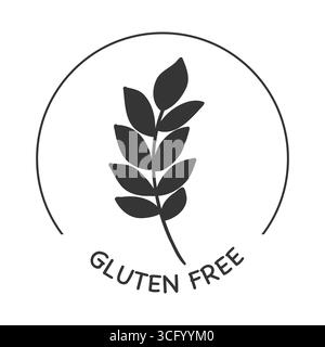 Gluten free icon, dietary food badge. Minimal line grain organic design. Gluten free sign or stamp. Wheat symbol. Vector illustration Stock Vector