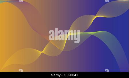 Abstract gradient background with flowing dotted lines creating a dynamic wavy pattern in vibrant yellow, blue, and purple tones, as a modern digital. Stock Vector