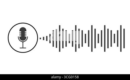Podcast icon audio voice record, music wave. Microphone symbol, talk, speech. Voice record button or audio call. Retro simple icon. Vector illustration Stock Vector