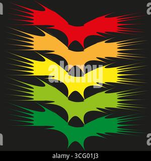 Abstract arrows illustration. Rasta color vector. Bright graphic design. Pointing shapes element. EPS 10. Stock Vector