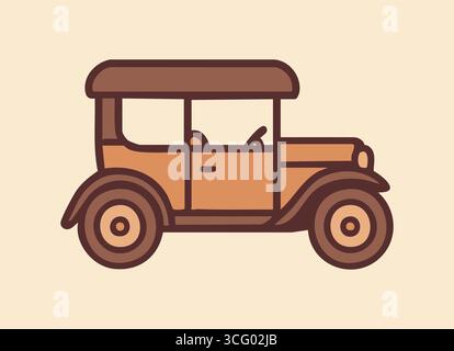 A compact vintage automobile in side profile with rounded fenders and spoked wheels on a cream field. Stock Vector