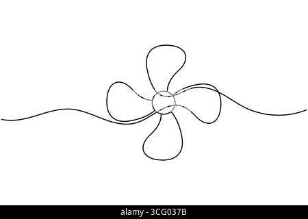 One line drawing of propeller fan with three blades simple minimalist continuous line art illustration Stock Vector