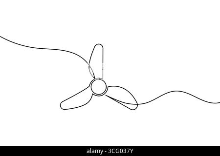 One line drawing of propeller fan with three blades simple minimalist continuous line art illustration Stock Vector