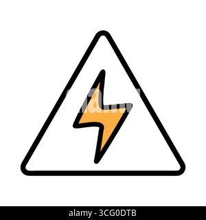 A simple warning sign featuring a yellow lightning bolt inside a triangular black outline. The design emphasizes safety and caution regarding Stock Vector